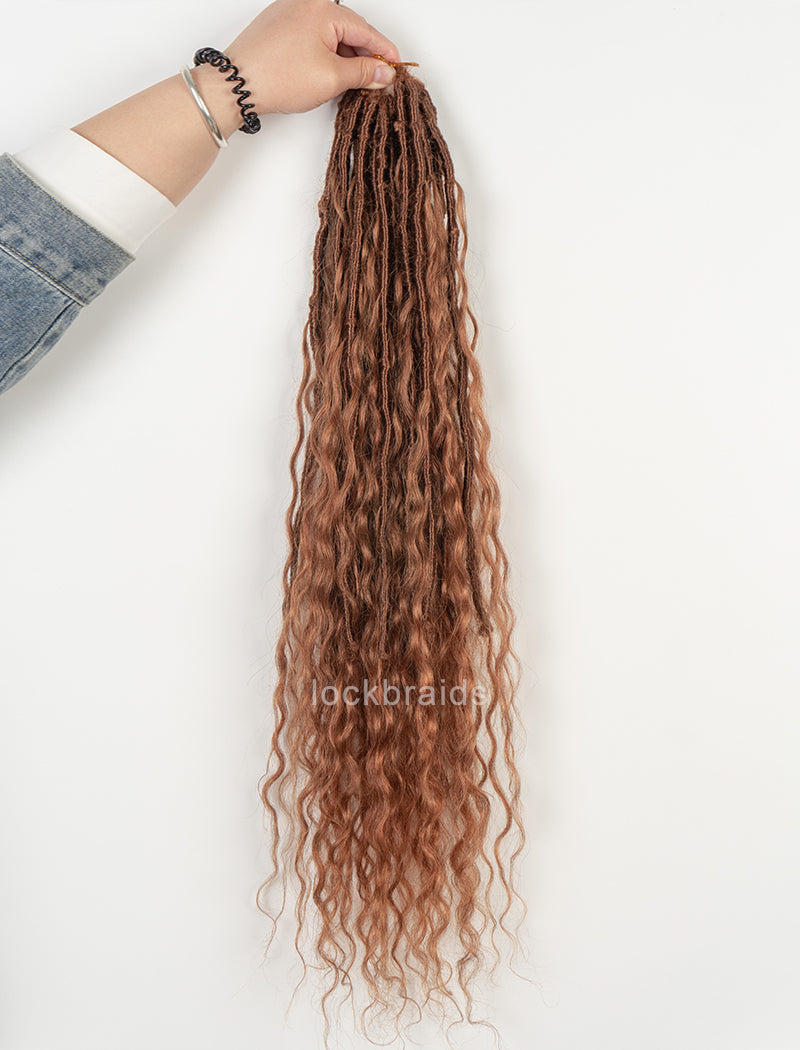 Pre-looped Crochet Boho Lock Braids With Human Hair Deep Curls Bulk Hair Extensions Color #30