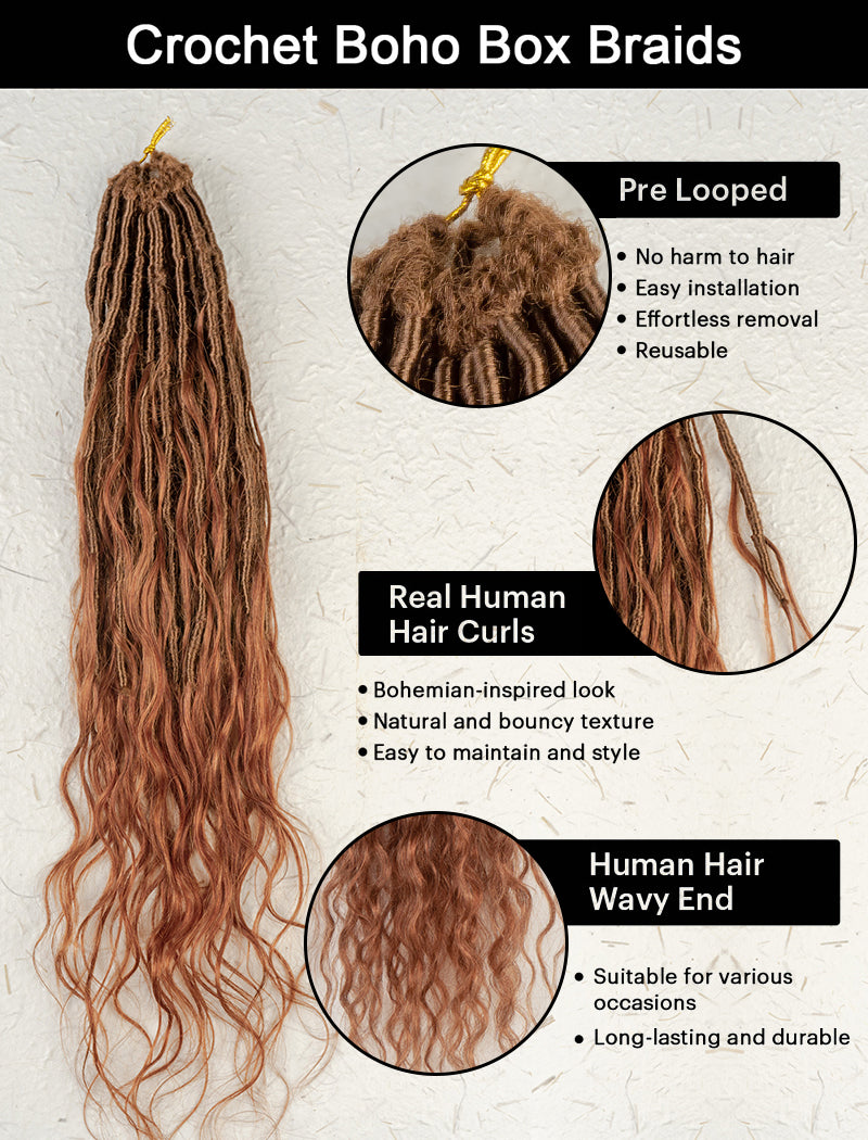 Pre-looped Crochet Boho Lock Braids With Human Hair Body Wave Bulk Hair Extensions Color #30