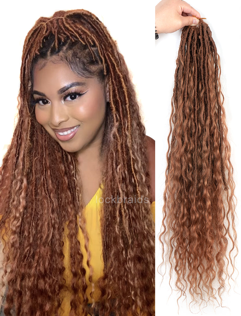 Pre-looped Crochet Boho Lock Braids With Human Hair Deep Curls Bulk Hair Extensions Color #30