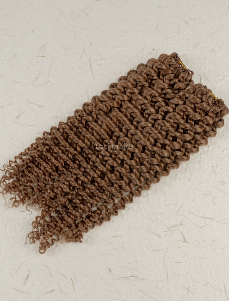 Lockbraids Knotless Pre-Separated Feather Crochet Hair Human Hair Water Wave Light Brown Color 30