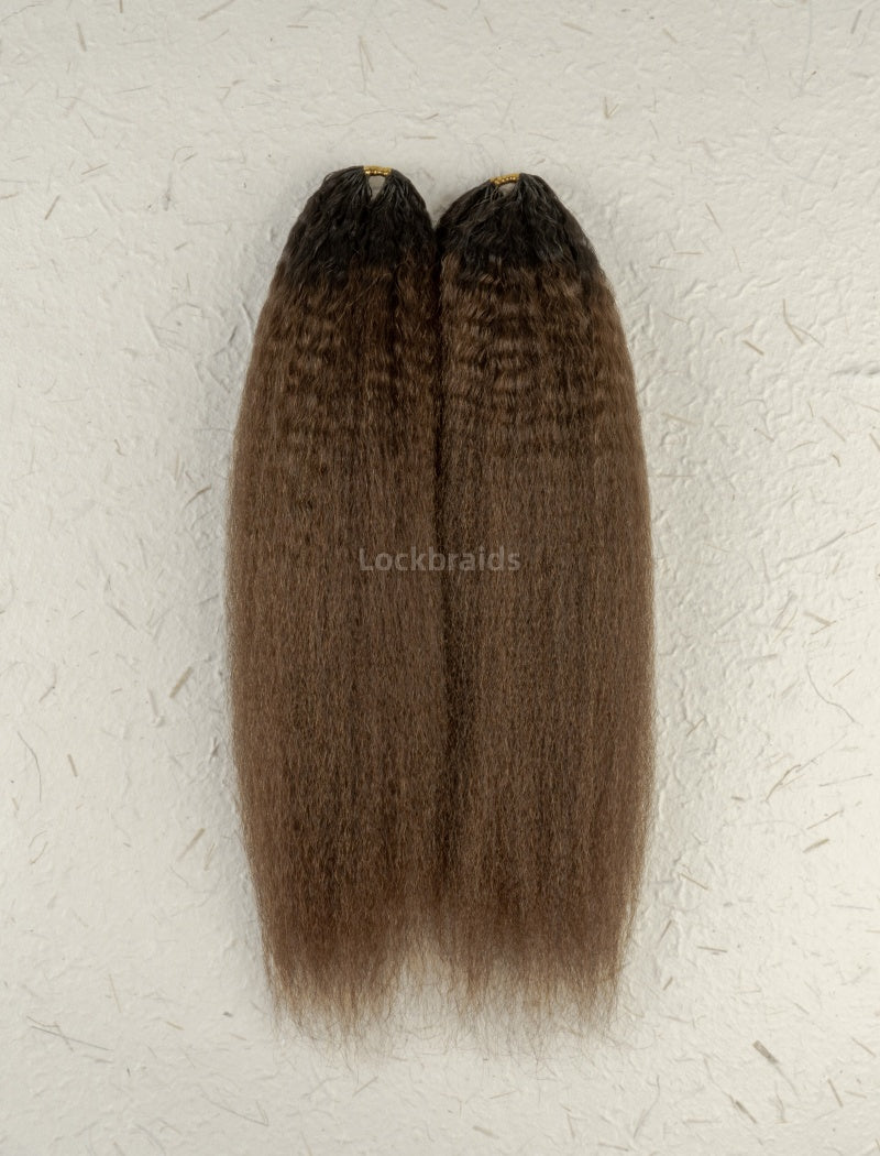Lockbraids Knotless Pre-Separated Feather Crochet Hair Human Hair Kinky Straight Ombre Brown Color T1B/4