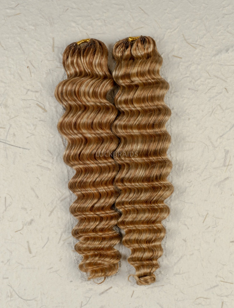 Lockbraids Knotless Pre-Separated Feather Crochet Hair Human Hair Loose Deep Wave Mix 27/30/613 Color Blend