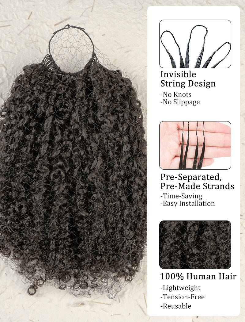 Kinky Curly Human Hair Extensions 18 Inch Knotless Feather Crochet K​inky Curly Crochet Human Hair Extensions Afro Kinky Pre  main image 2