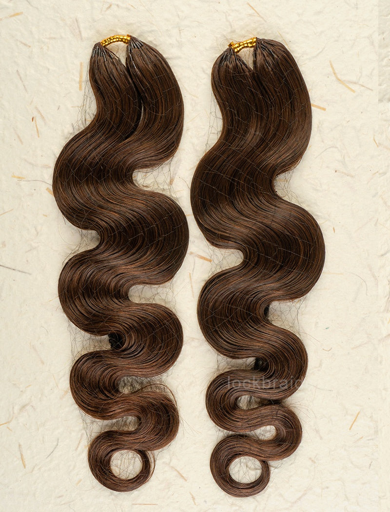 Lockbraids Knotless Pre-Separated Feather Crochet Hair Human Hair Body Wave Medium Brown Color #4