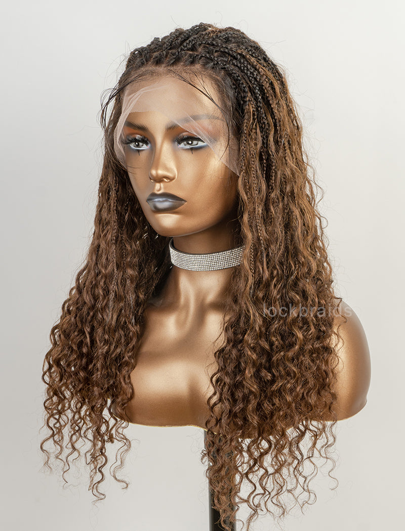 Human Hair Full Lace Braided Wig Glueless Small Boho Knotless Braids With Baby Hair Color #1BT#4