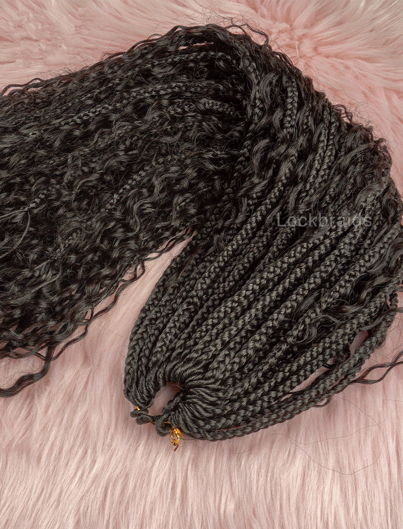 Crochet Boho Box Braids With Human Hair Deep Curls Bulk Hair Extensions Color Natural Black