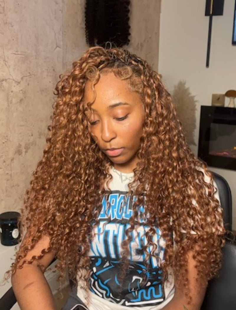 Lockbraids Knotless Pre-Separated Feather Crochet Hair Human Hair Deep Wave Light Brown Color #30