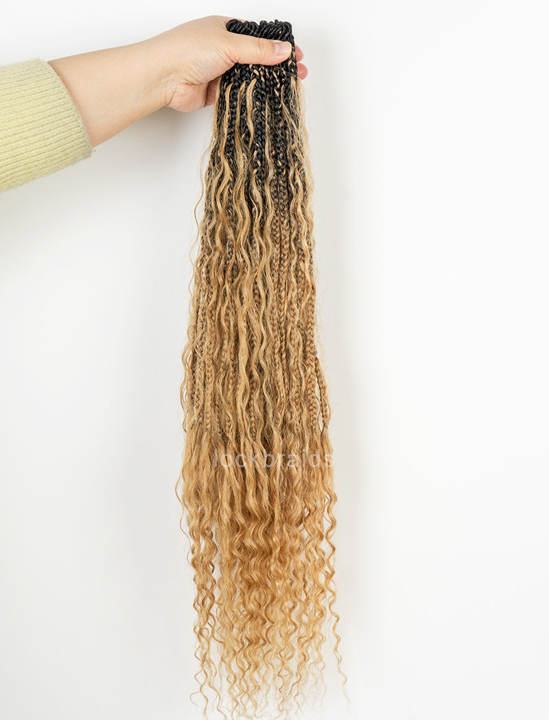 Crochet Boho Box Braids With Human Hair Deep Curls Bulk Hair Extensions Color #1BT#27