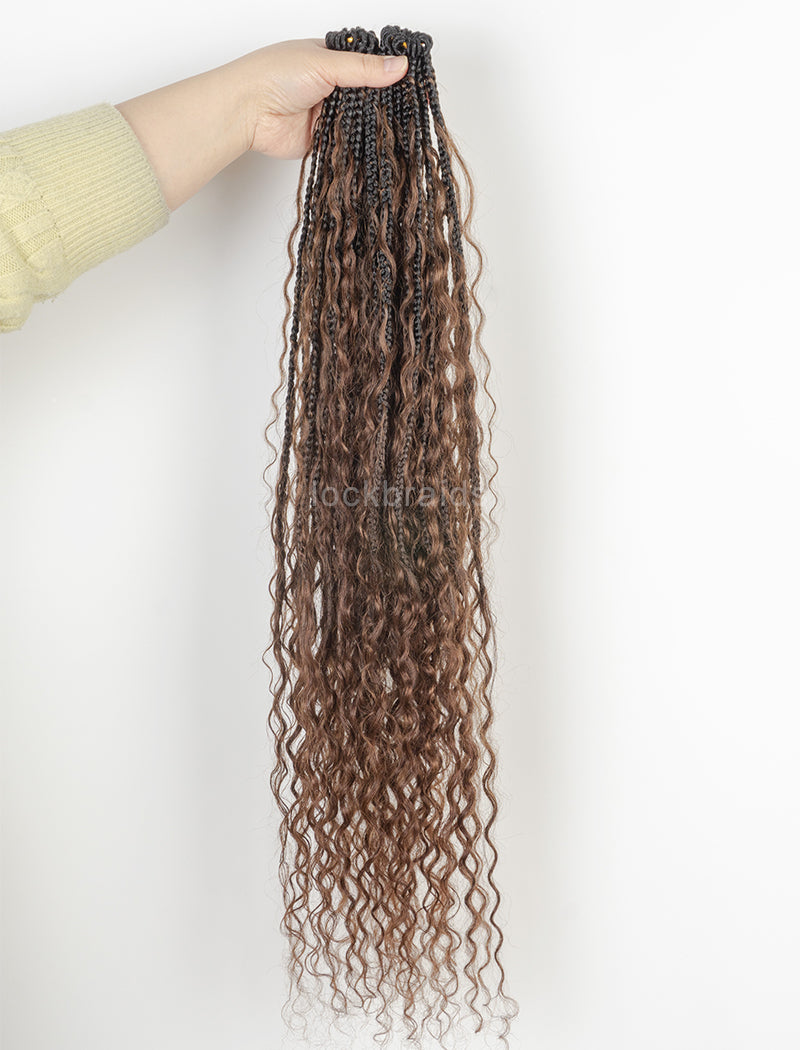 Crochet Boho Box Braids With Human Hair Deep Curls Bulk Hair Extensions Color #1BT#4