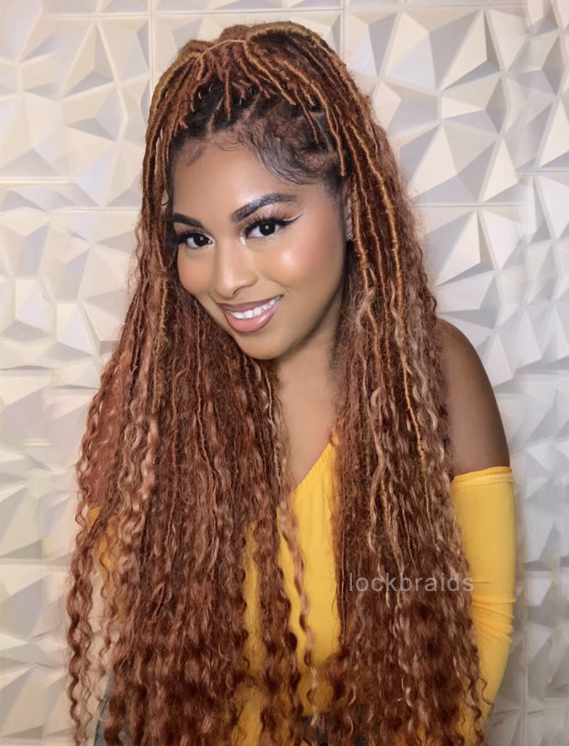 Pre-looped Crochet Boho Lock Braids With Human Hair Deep Curls Bulk Hair Extensions Color #30