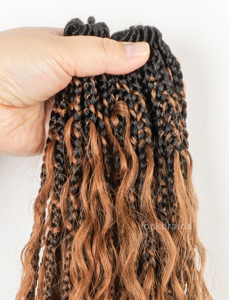 Crochet Boho Box Braids With Human Hair Deep Curls Bulk Hair Extensions Color #1BT#30