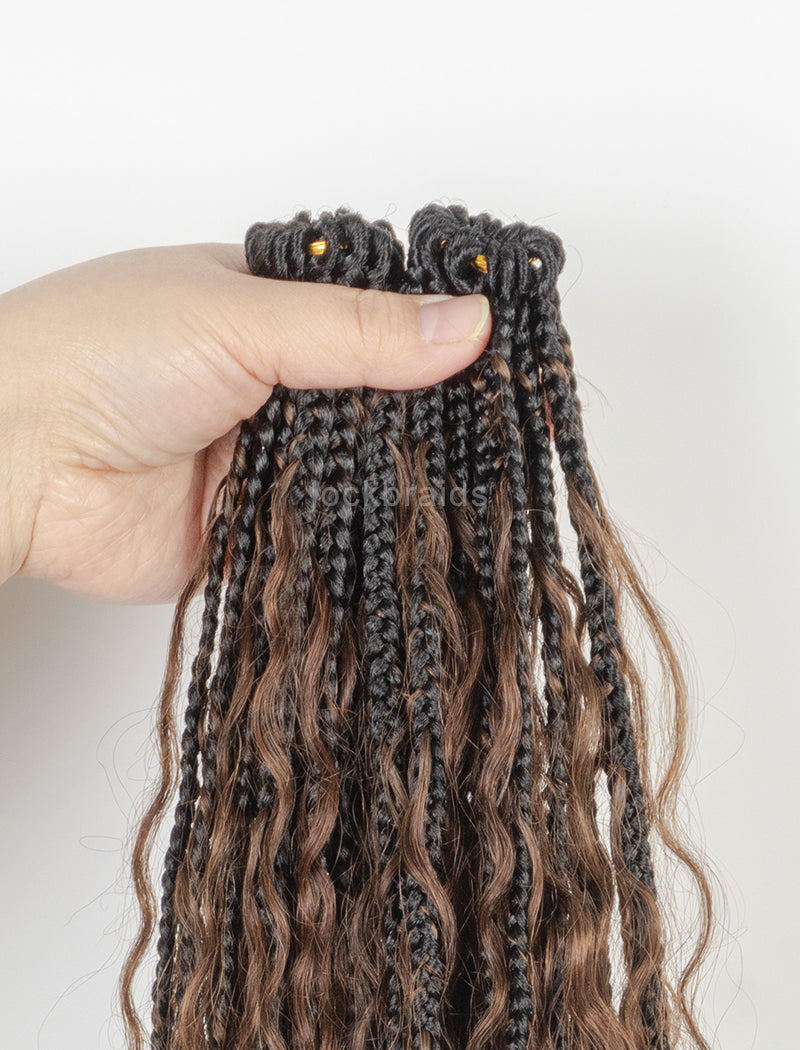 Crochet Boho Box Braids With Human Hair Deep Curls Bulk Hair Extensions Color #1BT#4