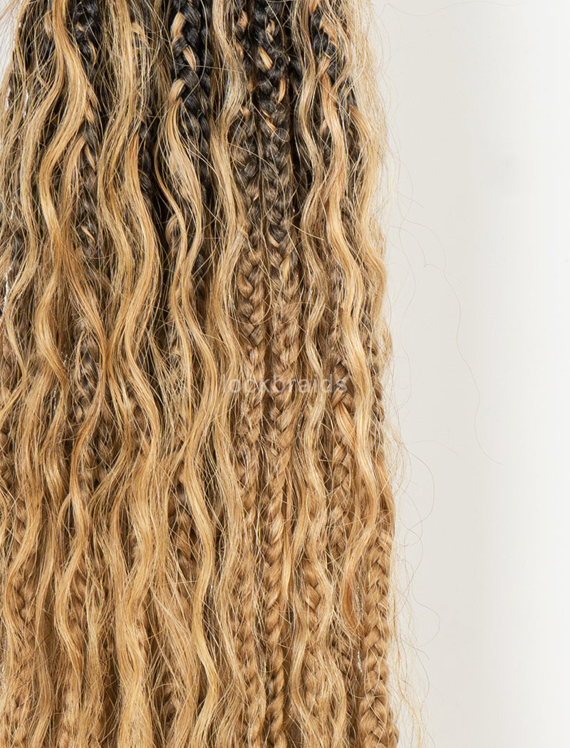 Crochet Boho Box Braids With Human Hair Deep Curls Bulk Hair Extensions Color #1BT#27