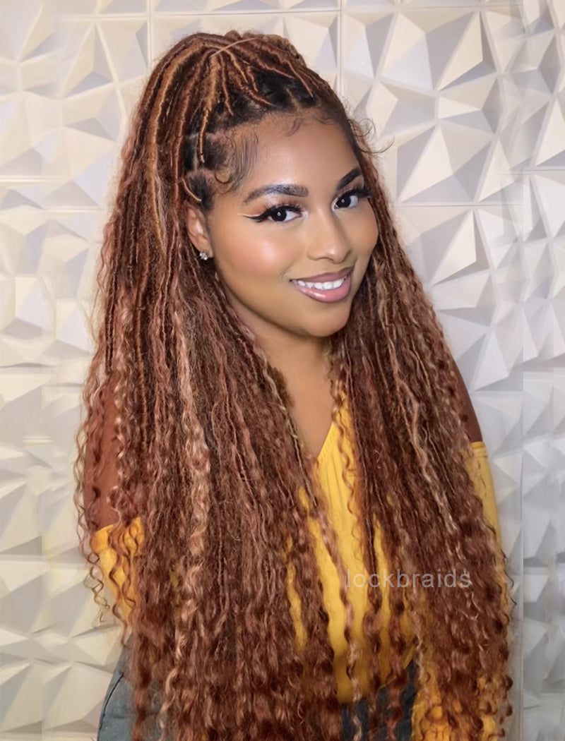 Pre-looped Crochet Boho Lock Braids With Human Hair Deep Curls Bulk Hair Extensions Color #30