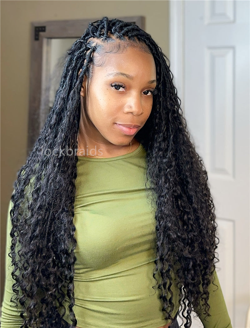 Pre-looped Crochet Boho Lock Braids With Human Hair Deep Curls Bulk Hair Extensions