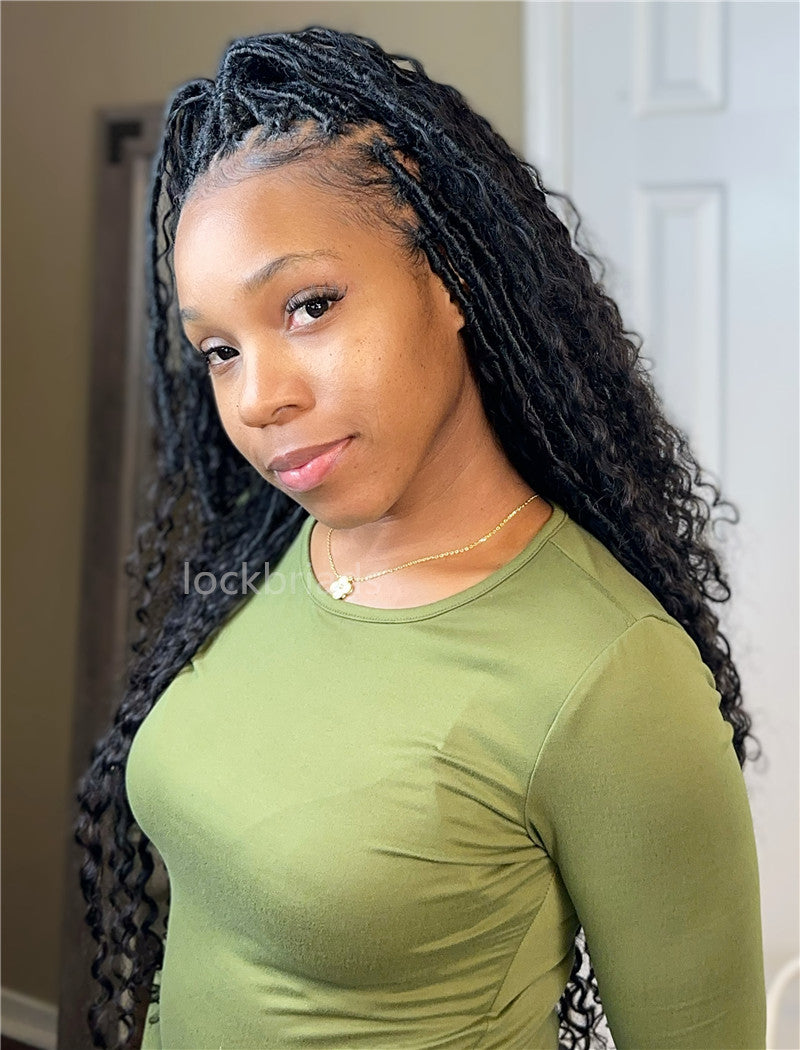 Pre-looped Crochet Boho Lock Braids With Human Hair Deep Curls Bulk Hair Extensions