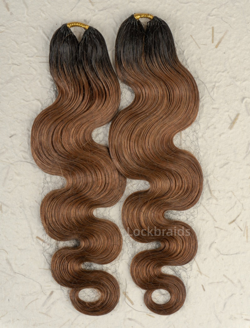 Lockbraids Knotless Pre-Separated Feather Crochet Hair Human Hair Body Wave Light Brown Color T1B/30 CH025