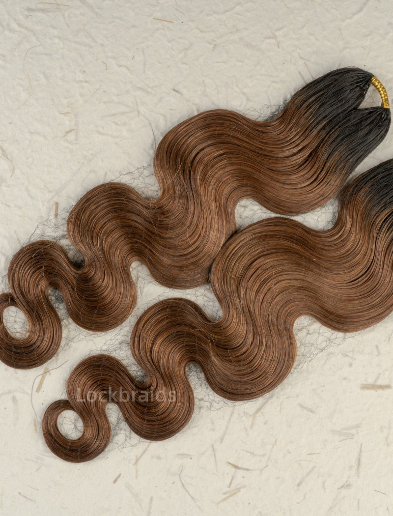 Lockbraids Knotless Pre-Separated Feather Crochet Hair Human Hair Body Wave Light Brown Color T1B/30 CH025