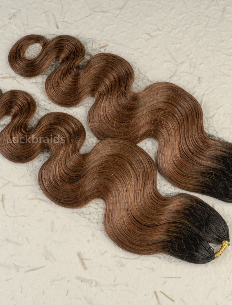 Lockbraids Knotless Pre-Separated Feather Crochet Hair Human Hair Body Wave Light Brown Color T1B/30 CH025