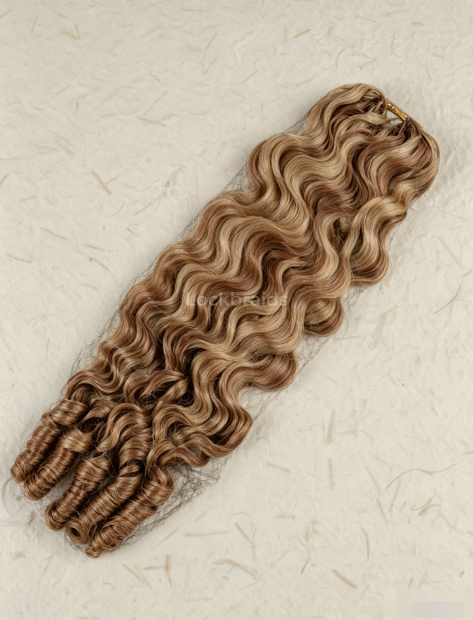Lockbraids Knotless Pre-Separated Feather Crochet Hair Human Hair Burmese Curly Brown and Blonde Color 27/30 Mixed