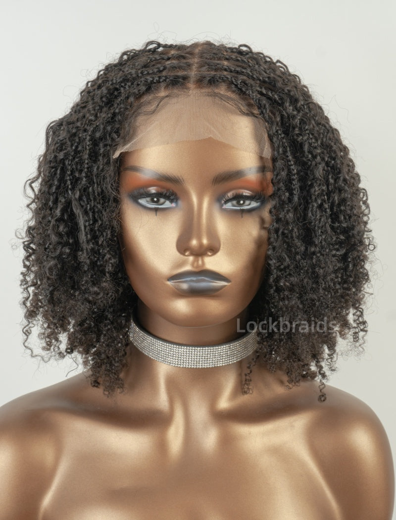 Human Hair 5x5 Lace Closure Braided Wig Kinky Curly Glueless Small Boho Knotless Braids With Baby Hair