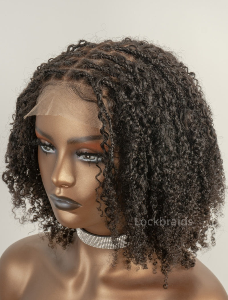 Human Hair 5x5 Lace Closure Braided Wig Kinky Curly Glueless Small Boho Knotless Braids With Baby Hair