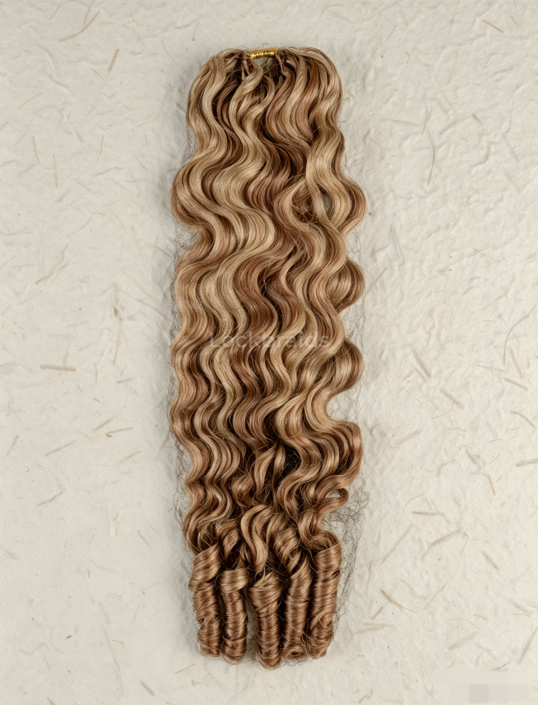Lockbraids Knotless Pre-Separated Feather Crochet Hair Human Hair Burmese Curly Brown and Blonde Color 27/30 Mixed