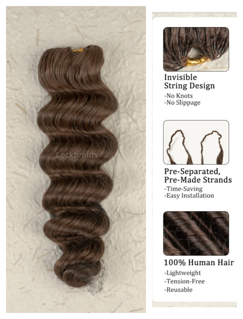 Lockbraids Knotless Pre-Separated Feather Crochet Hair Human Hair Loose Deep Wave Brown Color 4