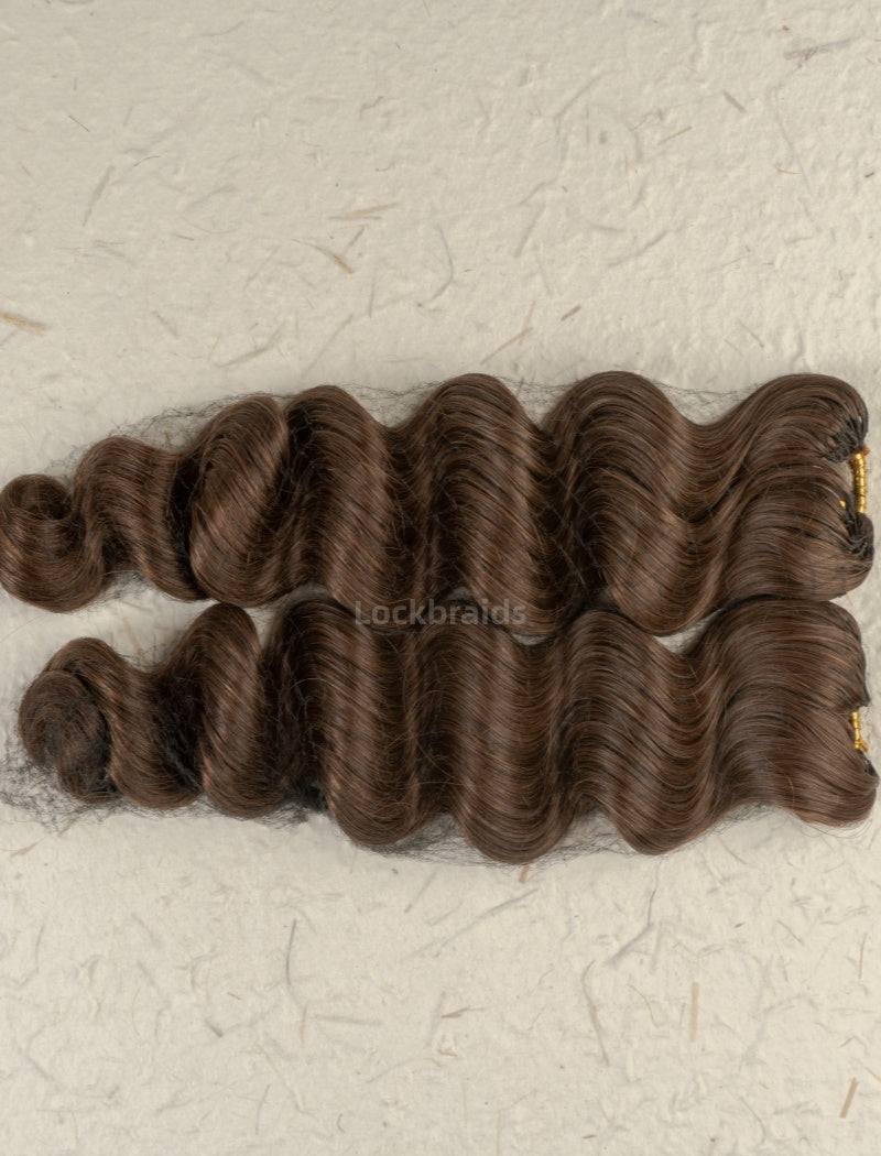Lockbraids Knotless Pre-Separated Feather Crochet Hair Human Hair Loose Deep Wave Brown Color 4