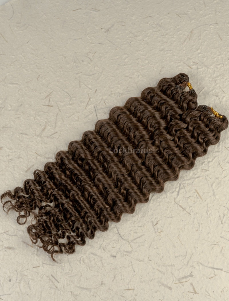 Lockbraids Knotless Pre-Separated Feather Crochet Hair Human Hair Water Wave Brown Color 4