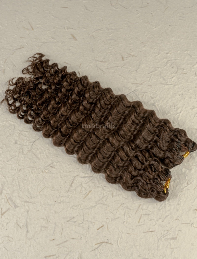 Lockbraids Knotless Pre-Separated Feather Crochet Hair Human Hair Water Wave Brown Color 4
