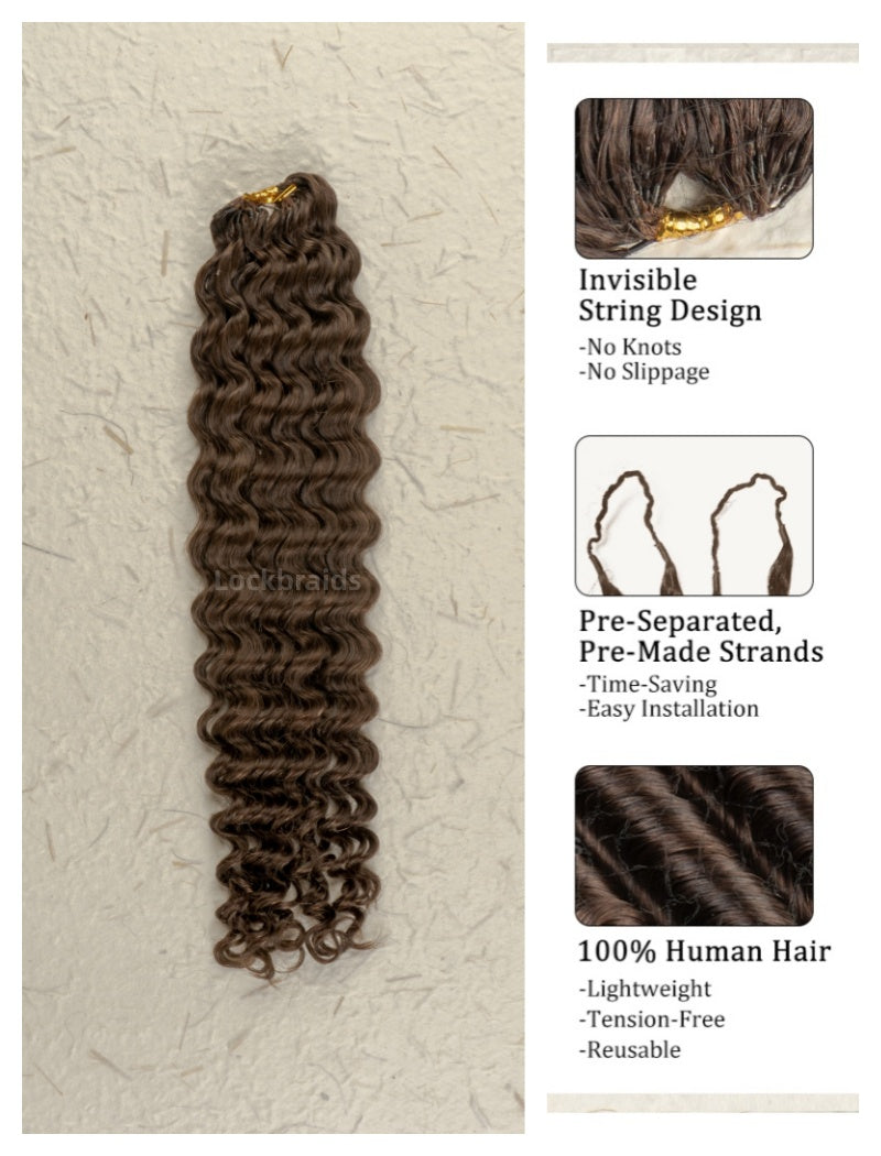 Lockbraids Knotless Pre-Separated Feather Crochet Hair Human Hair Water Wave Brown Color 4