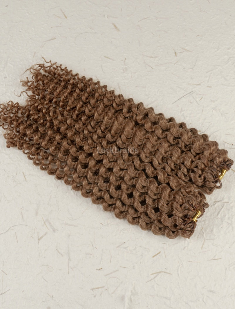 Lockbraids Knotless Pre-Separated Feather Crochet Hair Human Hair Water Wave Light Brown Color 30