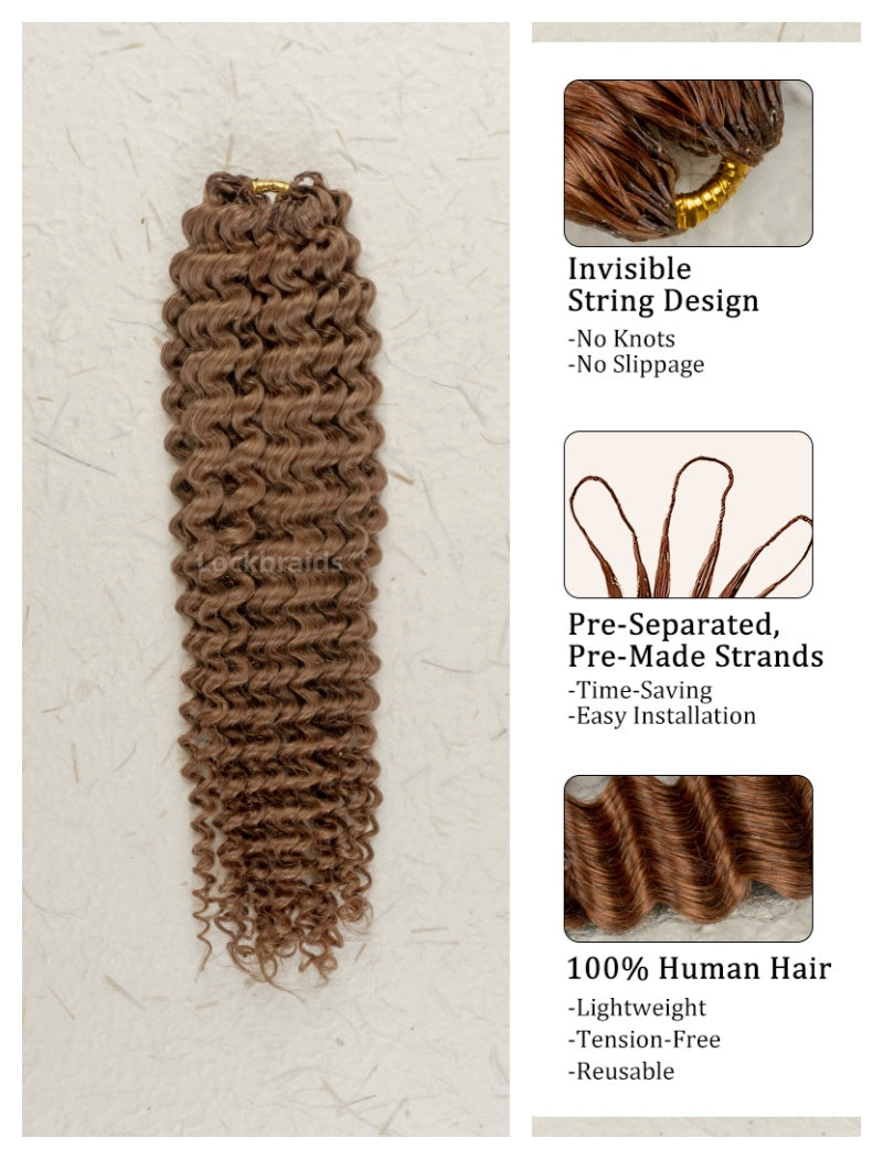 Lockbraids Knotless Pre-Separated Feather Crochet Hair Human Hair Water Wave Light Brown Color 30