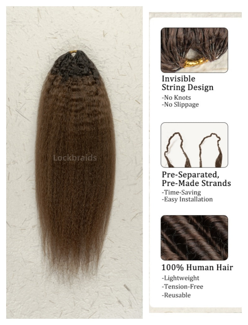 Lockbraids Knotless Pre-Separated Feather Crochet Hair Human Hair Kinky Straight Ombre Brown Color T1B/4