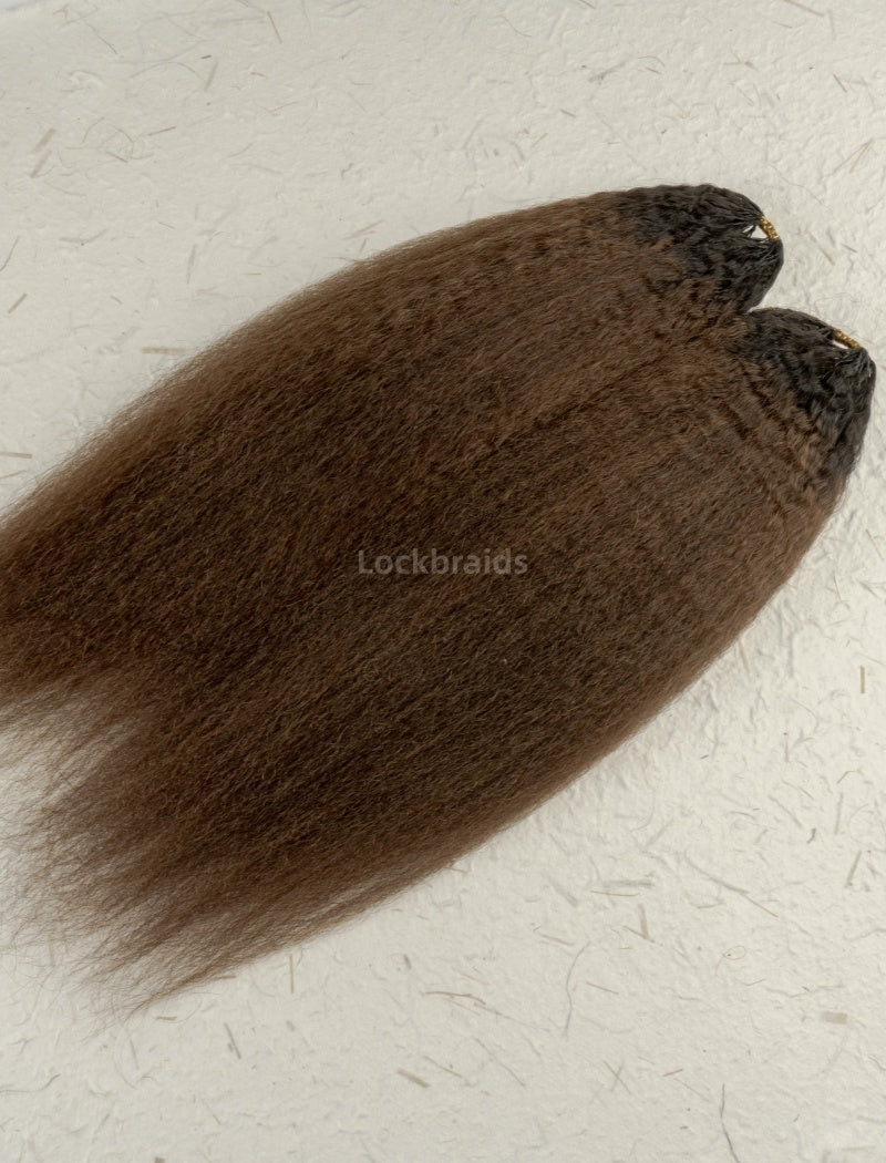Lockbraids Knotless Pre-Separated Feather Crochet Hair Human Hair Kinky Straight Ombre Brown Color T1B/4