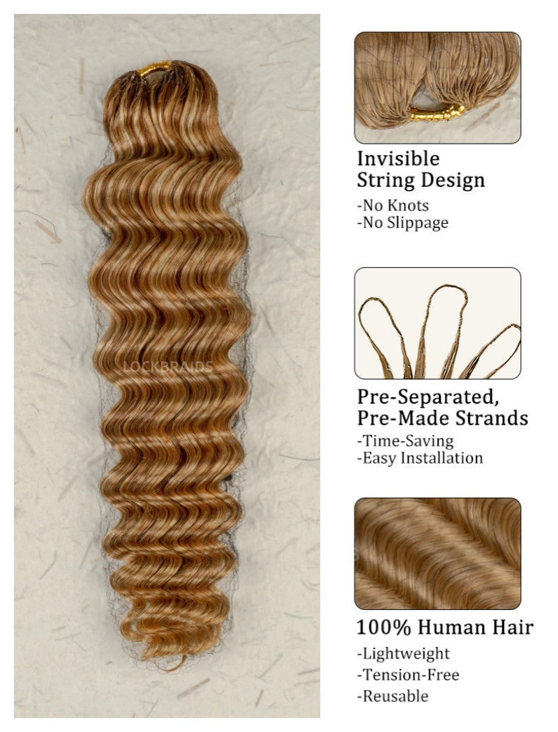 Lockbraids Knotless Pre-Separated Feather Crochet Hair Human Hair Loose Deep Wave Mix 27/30/613 Color Blend