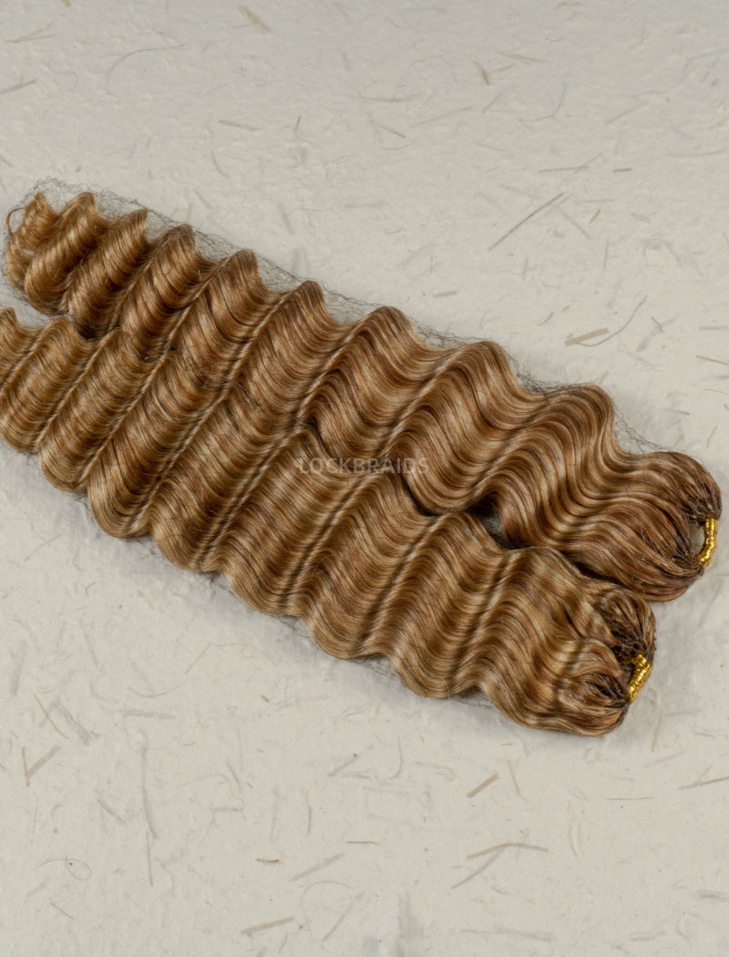 Lockbraids Knotless Pre-Separated Feather Crochet Hair Human Hair Loose Deep Wave Mix 27/30/613 Color Blend