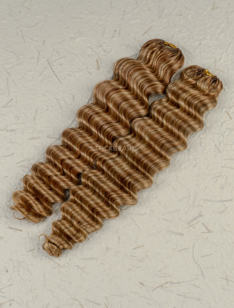 Lockbraids Knotless Pre-Separated Feather Crochet Hair Human Hair Loose Deep Wave Mix 27/30/613 Color Blend