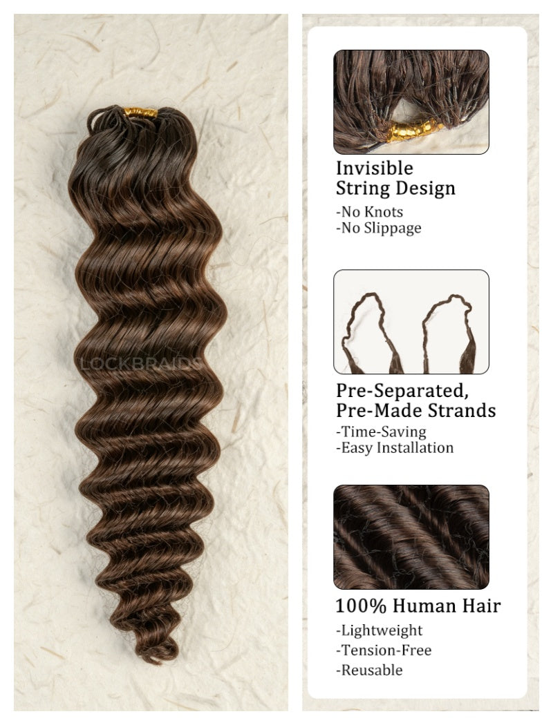 Lockbraids Knotless Pre-Separated Feather Crochet Hair Human Hair Deep Wave Medium Brown Color T1B/4