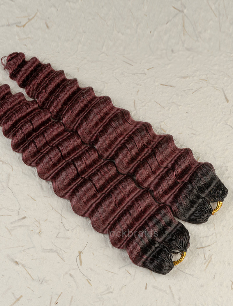 Knotless Pre-Separated Crochet Hair Human Hair Deep Wave Burgundy Ombre Color T1B/99J