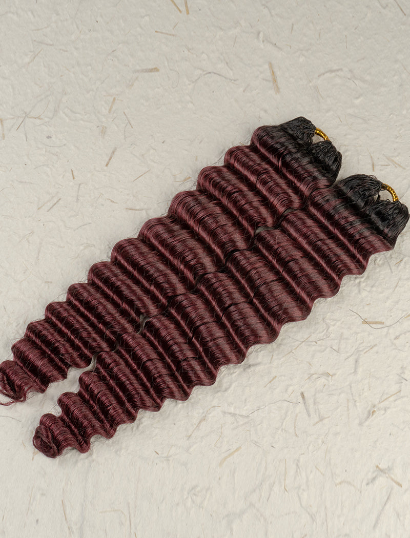 Knotless Pre-Separated Crochet Hair Human Hair Deep Wave Burgundy Ombre Color T1B/99J