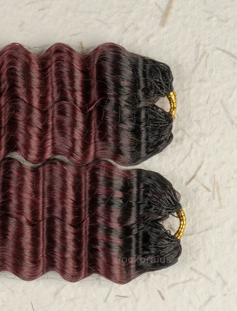 Knotless Pre-Separated Crochet Hair Human Hair Deep Wave Burgundy Ombre Color T1B/99J