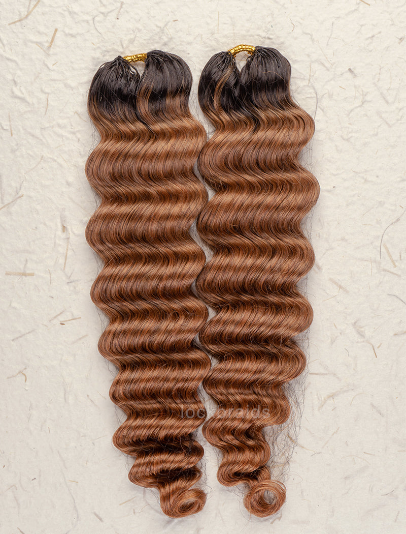 Lockbraids Knotless Pre-Separated Feather Crochet Hair Human Hair Deep Wave Light Brown Color T1B/30 CH018