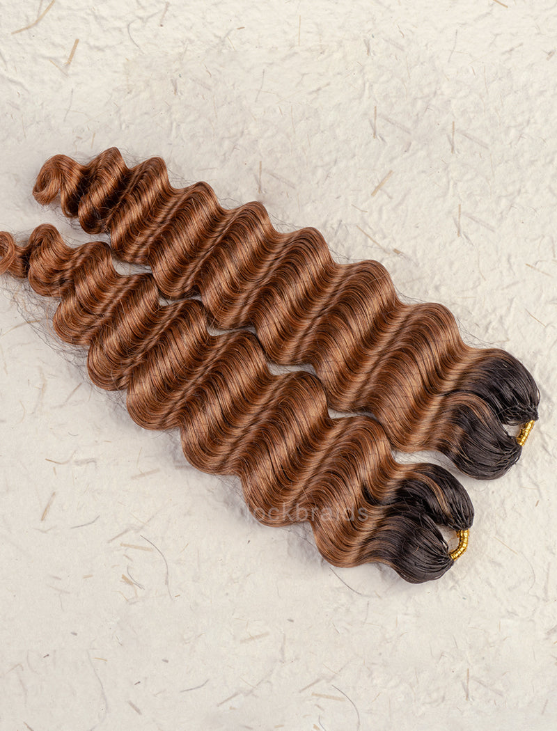 Lockbraids Knotless Pre-Separated Feather Crochet Hair Human Hair Deep Wave Light Brown Color T1B/30 CH018