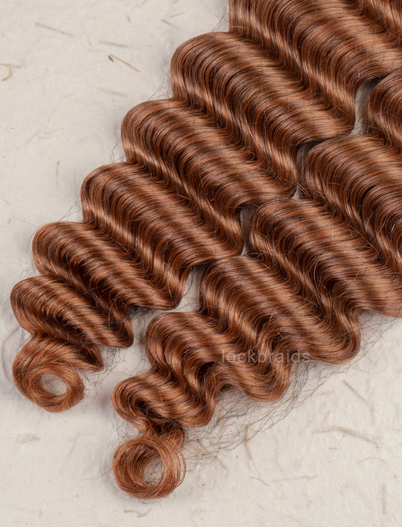 Lockbraids Knotless Pre-Separated Feather Crochet Hair Human Hair Deep Wave Light Brown Color T1B/30 CH018