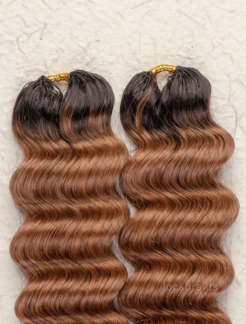 Lockbraids Knotless Pre-Separated Feather Crochet Hair Human Hair Deep Wave Light Brown Color T1B/30 CH018