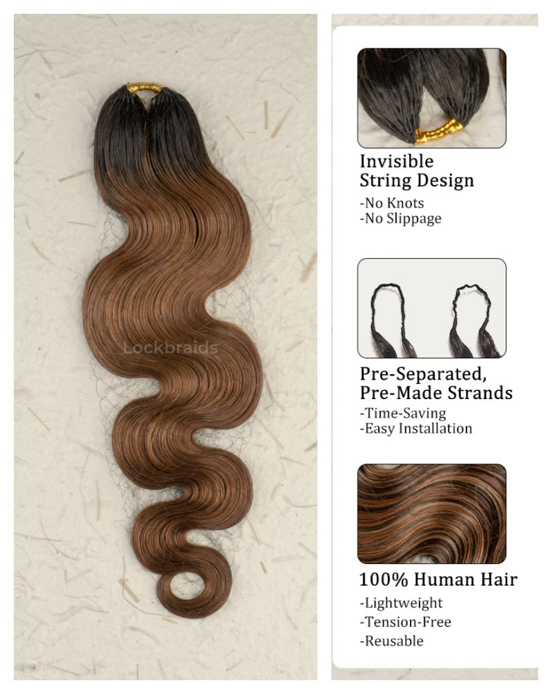 Lockbraids Knotless Pre-Separated Feather Crochet Hair Human Hair Body Wave Light Brown Color T1B/30 CH025
