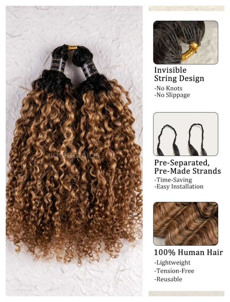 Lockbraids Knotless Pre-Separated Feather Crochet Hair Human Hair Kinky Curly Light Brown Color T1B/30