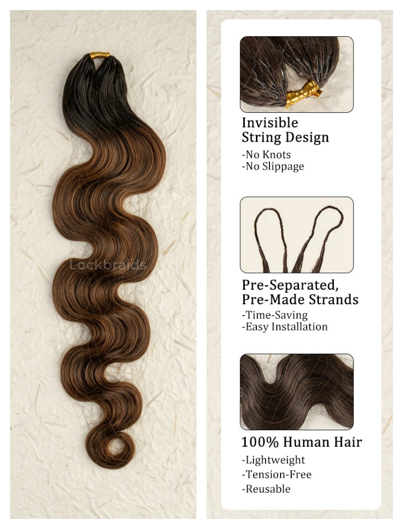 Lockbraids Knotless Pre-Separated Feather Crochet Hair Human Hair Body Wave Medium Brown Color T1B/4 CH029